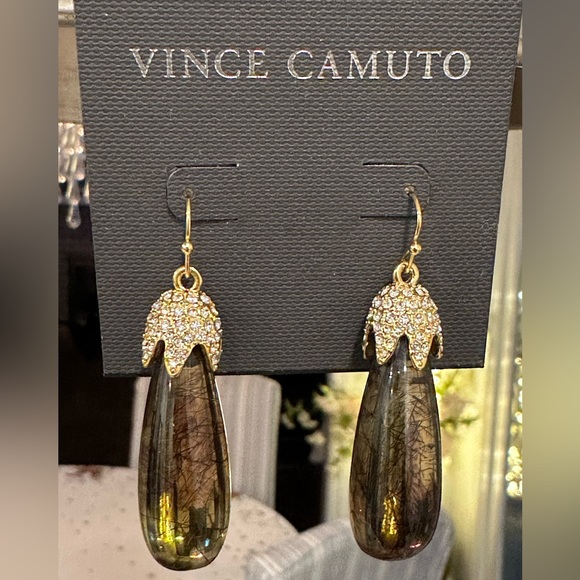 Vince Camuto Brown Amber-Glass 2" Gold Tone Dangle Earrings - Picture 3 of 6